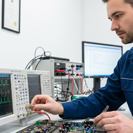 Certified specialist working on vehicle electronics